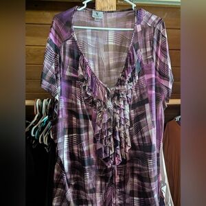 Worthington Purple and Black Plaid Ruffle Blouse 3x